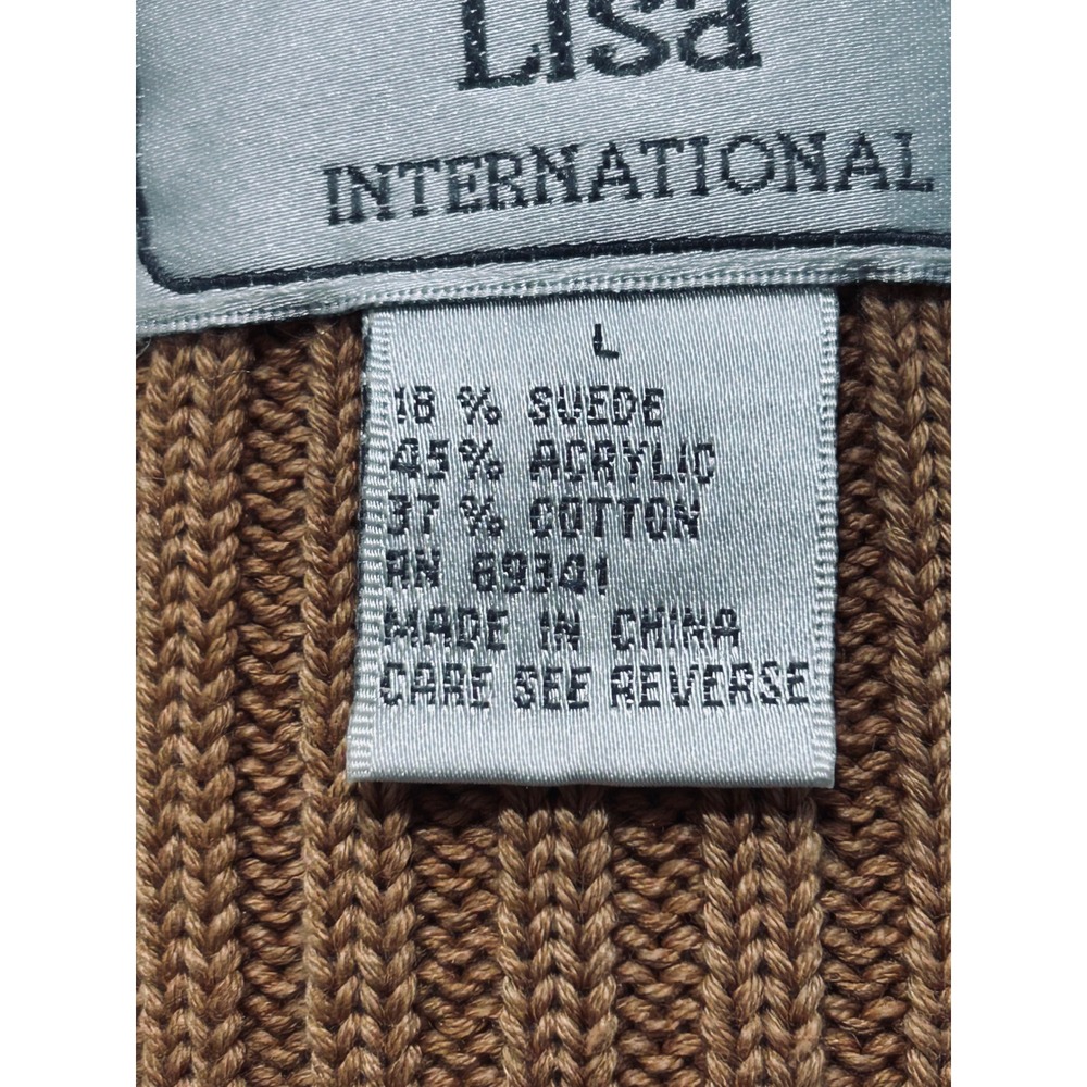 Vintage Lisa Suede Knit Zip Up Cardigan Tan Brown Western Boho Y2K Jacket Large - Picture 11 of 12